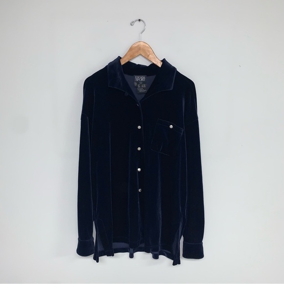 Escada Sport Vintage Velour Shacket Button Front Navy Velvet  Women's Size Large - Picture 2 of 7
